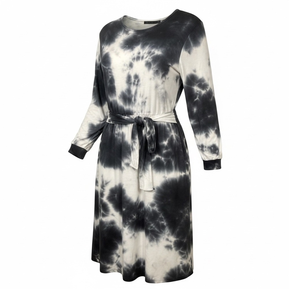 Fraiche by J Tie Dye Long Sleeve Midi Dress Black White NWT L